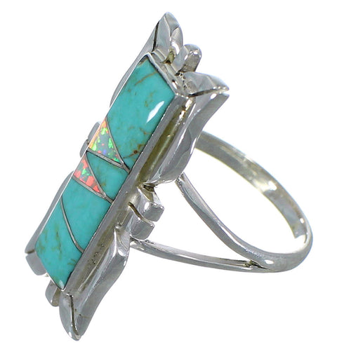 Opal And Turquoise Inlay Genuine Sterling Silver Ring Size 6-3/4 AX53837